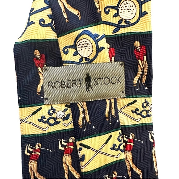 Robert Stock Men’s Golf Tie Navy Blue and Yellow Size O/S - Picture 4 of 5